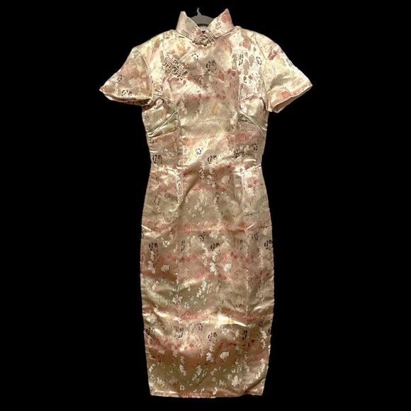 Vintage 60’s Styles Tailors Satin Floral Qipao Cheongsam Dress - Picture 1 of 7